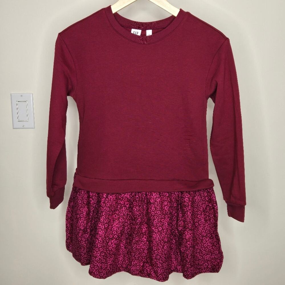 NWT GAP KIDS Burgundy Long Sleeve Sweatshirt Dress with Floral Pattern Size 10